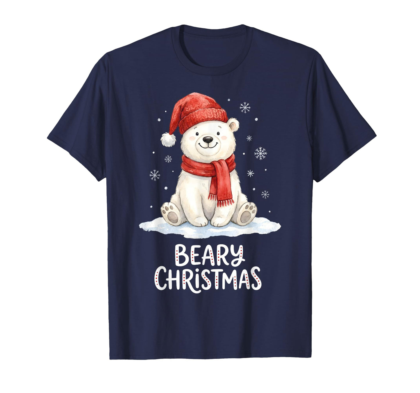 Cute Beary Christmas Polar Watercolor Xmas Holiday T-Shirt
