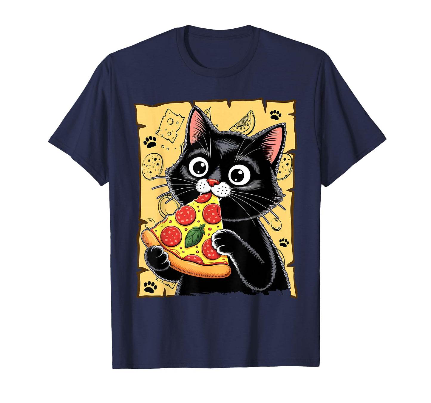 Japanese Kawaii Anime Aesthetic Cat Eating Pizza T-Shirt