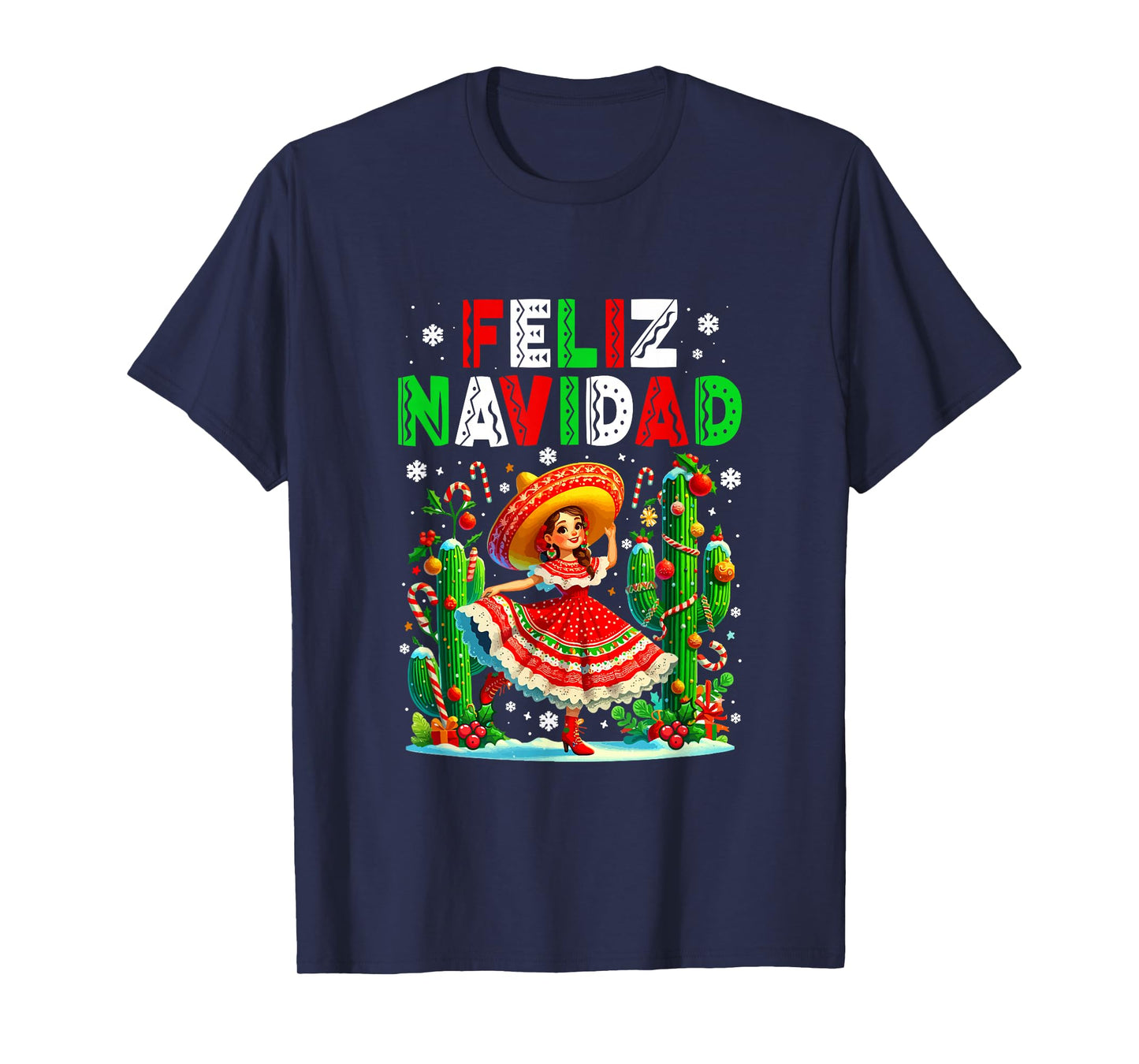 Feliz Navidad Christmas Colorful Spanish Mexican Kid Girl T-Shirt