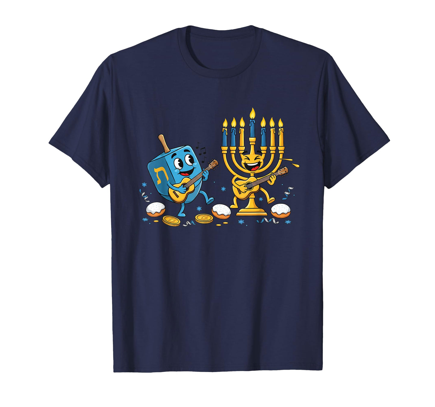 Funny Guitar Dreidel Menorah Hanukkah Kids Womens Mens T-Shirt