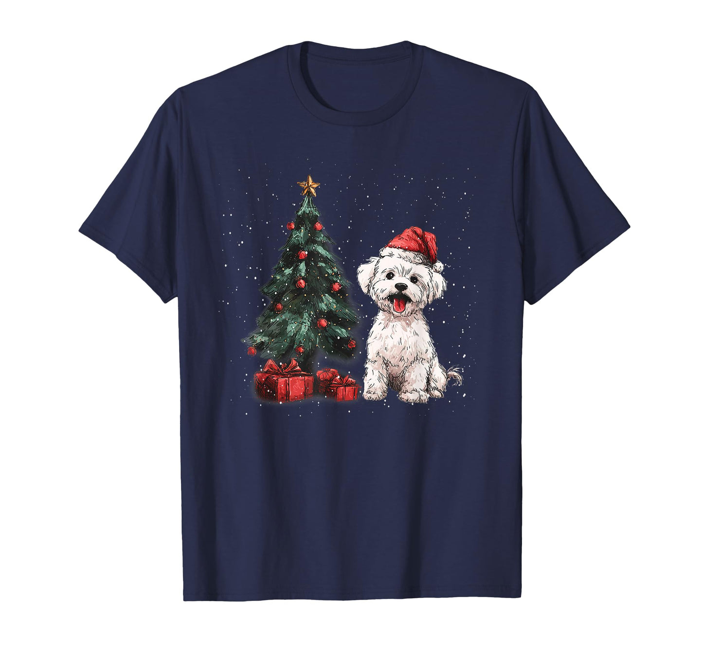 Funny Maltese Christmas Tree Dog Lights Xmas T-Shirt