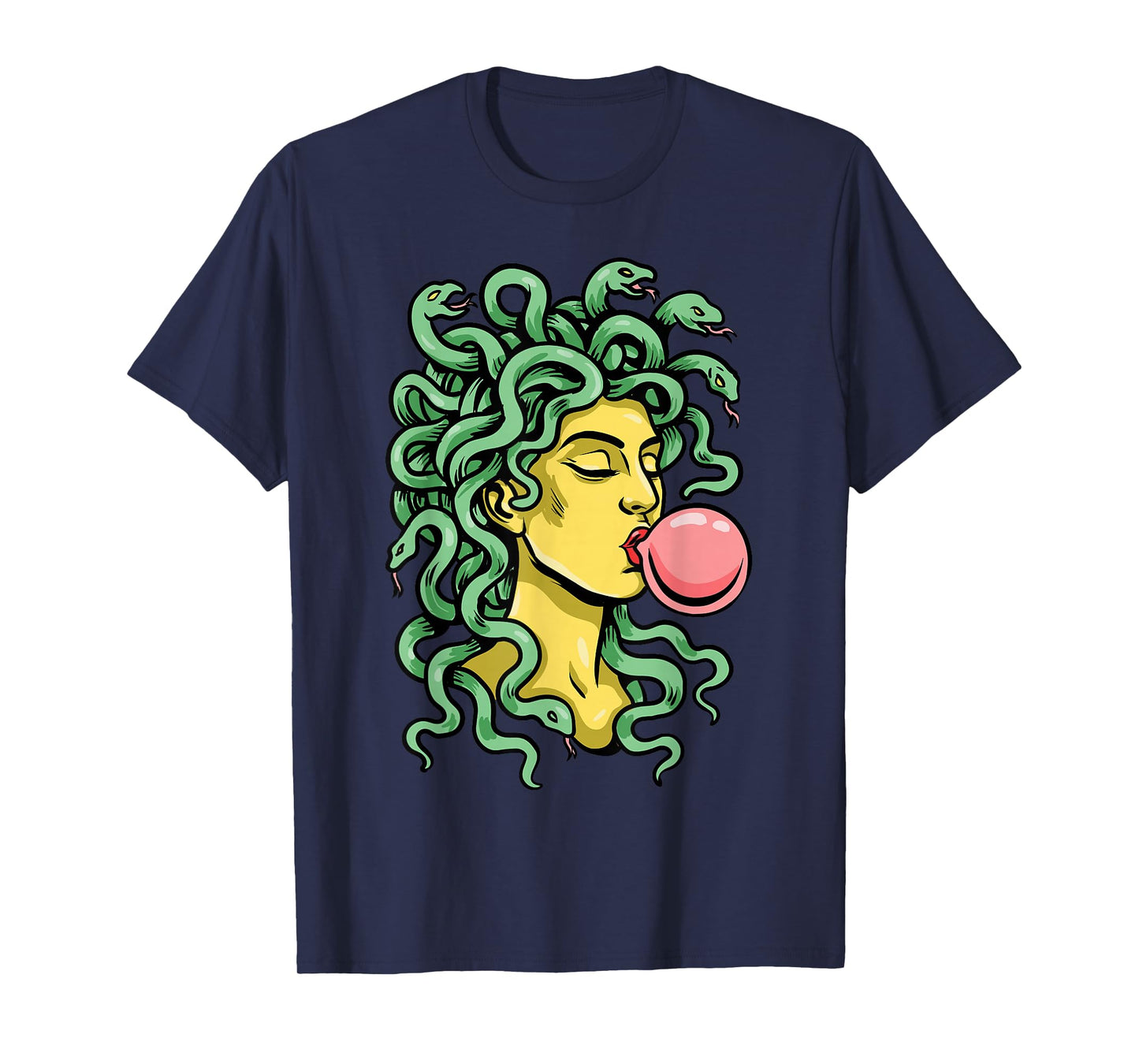 Medusa Blowing Bubble Gum Snake Mythology Feminist Pop Art T-Shirt