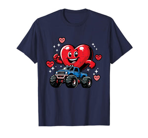 Kids Valentines Day Heart On Monster Truck Cute Toddler Boys Kids T-Shirt