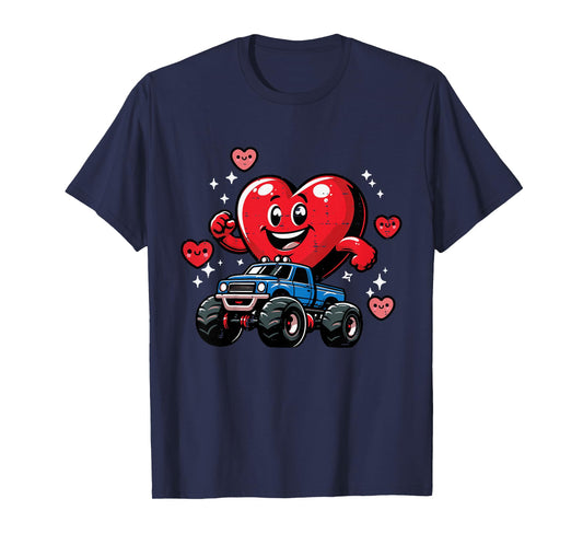 Kids Valentines Day Heart On Monster Truck Cute Toddler Boys Kids T-Shirt