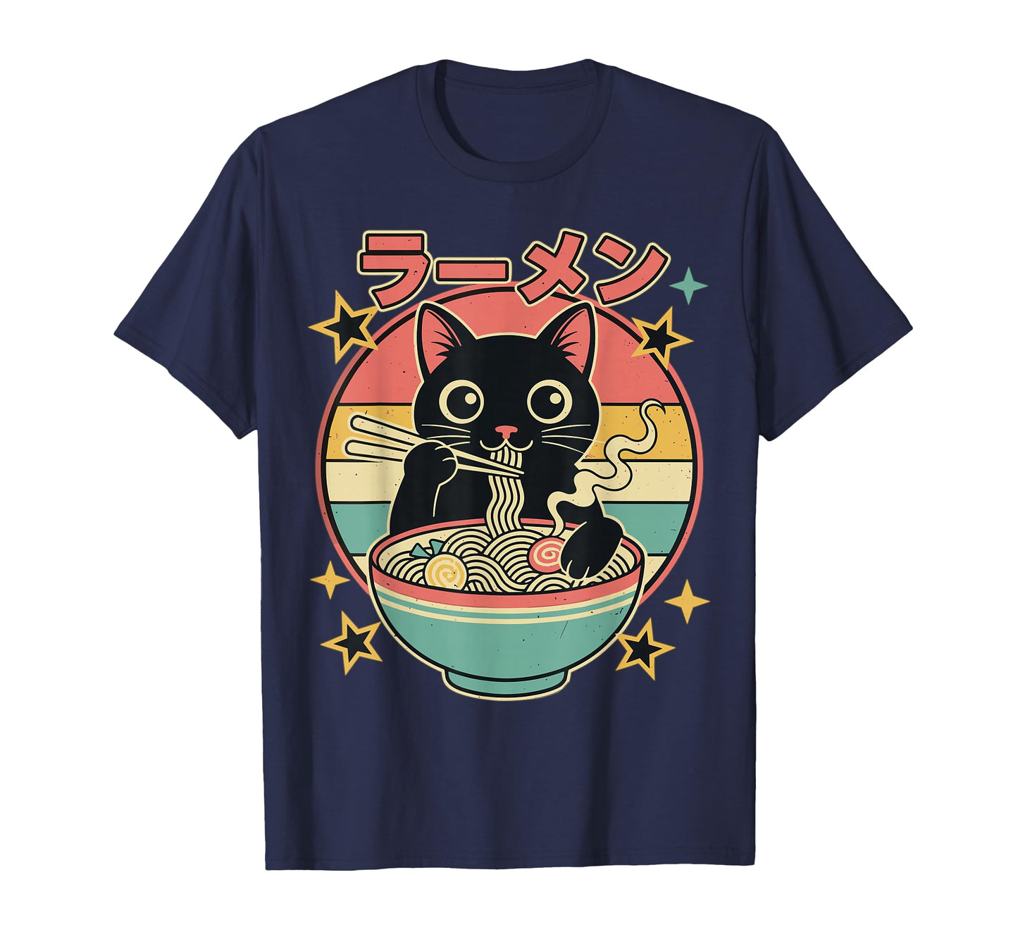 Ramen Cat Noodle Bowl Retro Japanese Anime T-Shirt