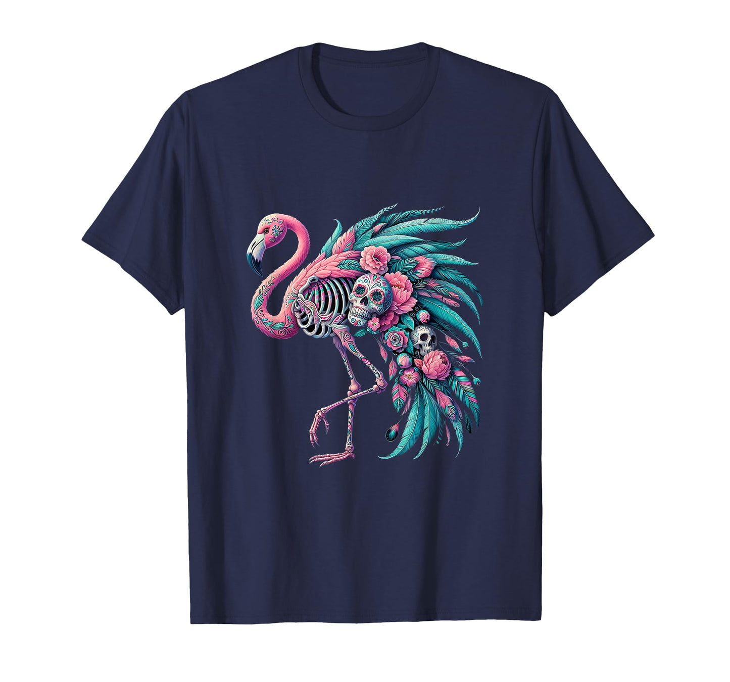 Womens Sugar Skull Mexican Flamingo Dia De Los Muertos T-Shirt