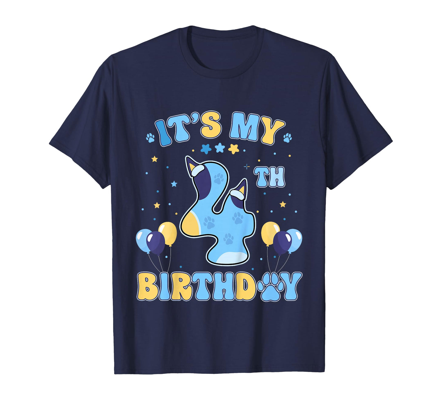 Kids Its My 4th Birthday Party Blue Dog Funny 4 Year Old Boy Girl T-Shirt