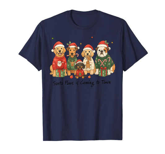 Funny Dog Santa Paws is Coming to Town Cute Christmas Dog T-Shirt