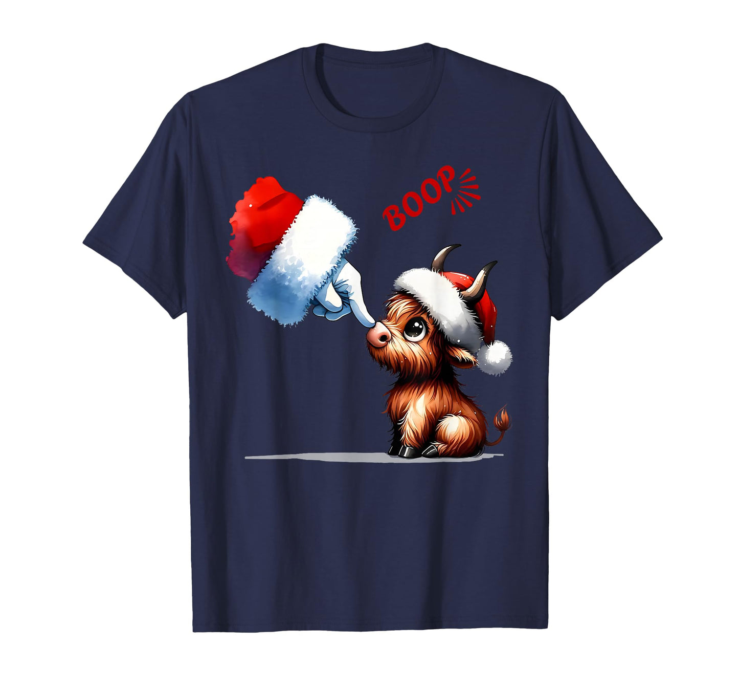 Hand Boop Christmas Highland Cow Santa Farmer Animal Western T-Shirt