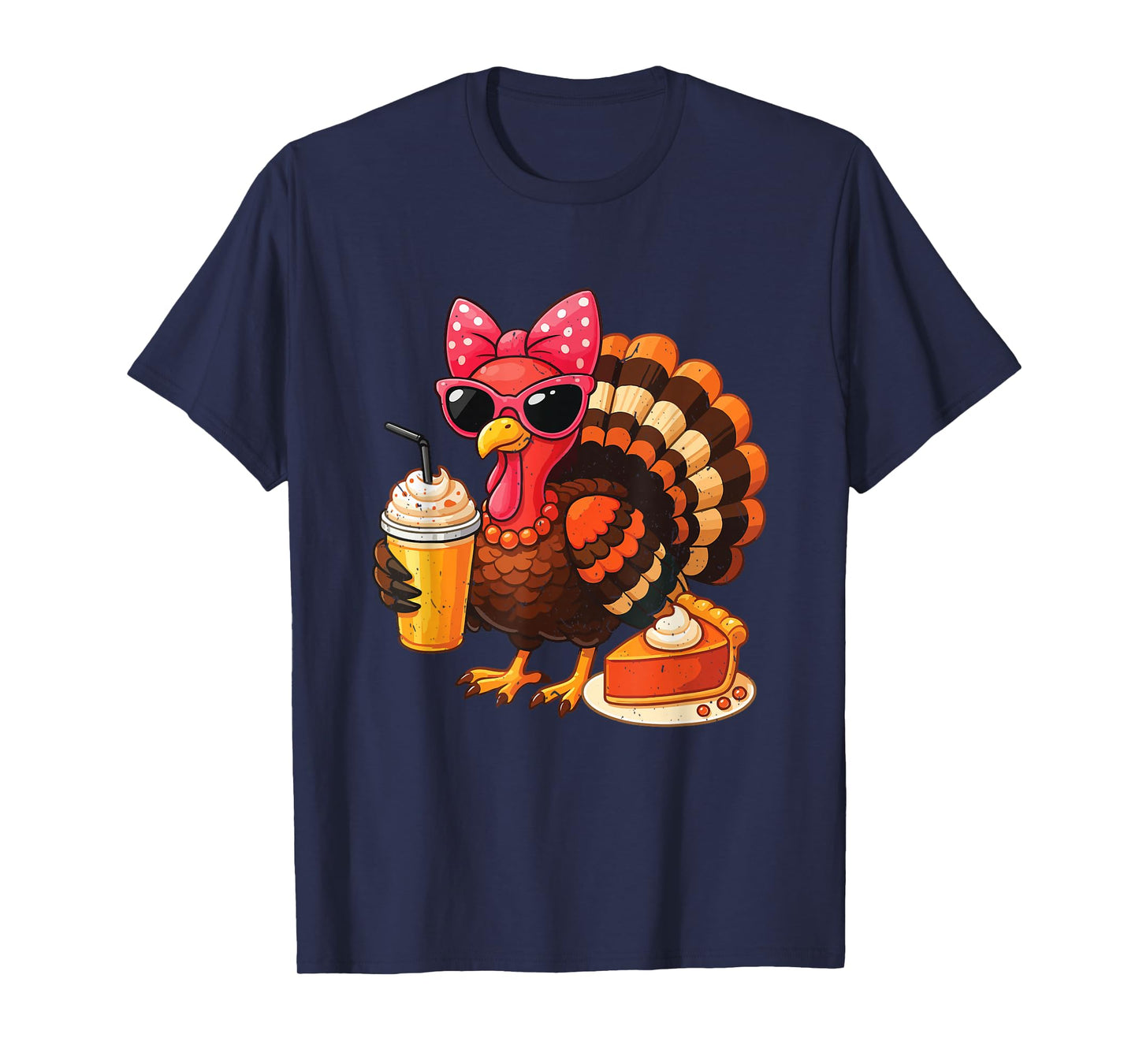 Girl Turkey Drinking Coffee Bow Thanksgiving Trot Squad 2025 T-Shirt