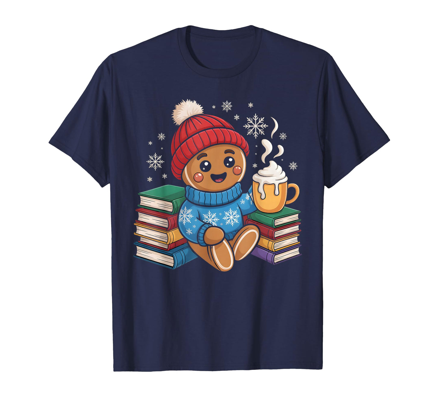 Gingerbread Christmas Bookworm Librarian Reading Books Lover T-Shirt