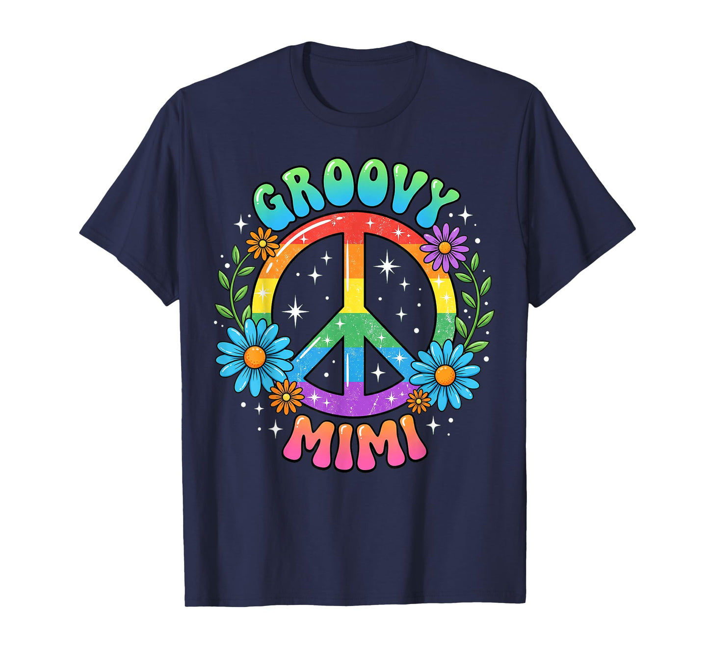 Funny Groovy Mimi Floral Hippie Grandmother Mom Mother Retro T-Shirt