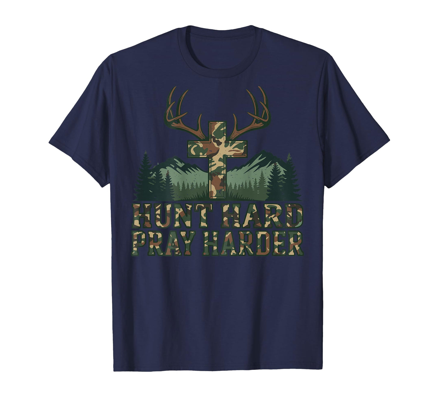 Youth Camo Christian Deer Hunting Cross Hunt Hard Pray Faith T-Shirt