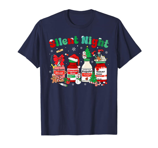 Retro Propofol Silent Night ICU Nurses Funny Merry Christmas T-Shirt