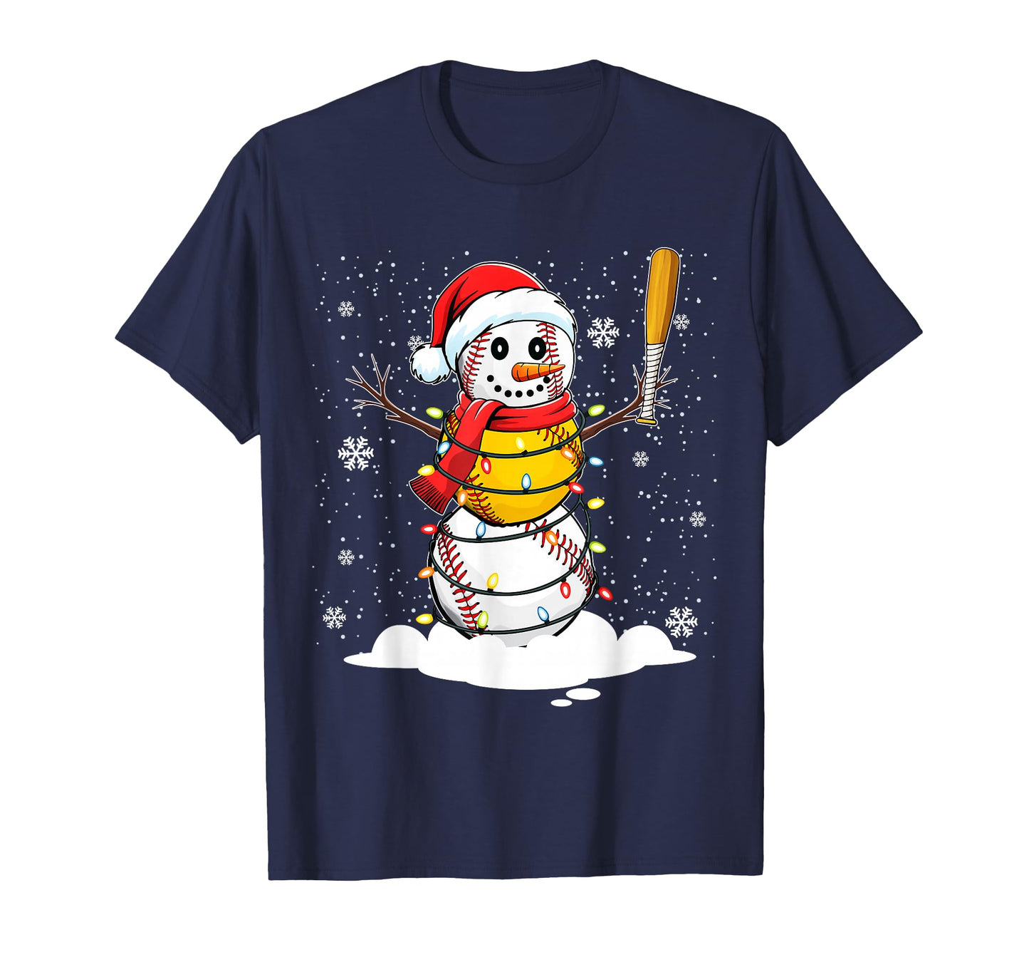 Santa Hat Snowman Xmas Funny Baseball Softball Christmas T-Shirt