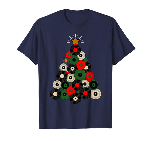 Vinyl Record Christmas Tree Men Boys Cool Holiday T-Shirt