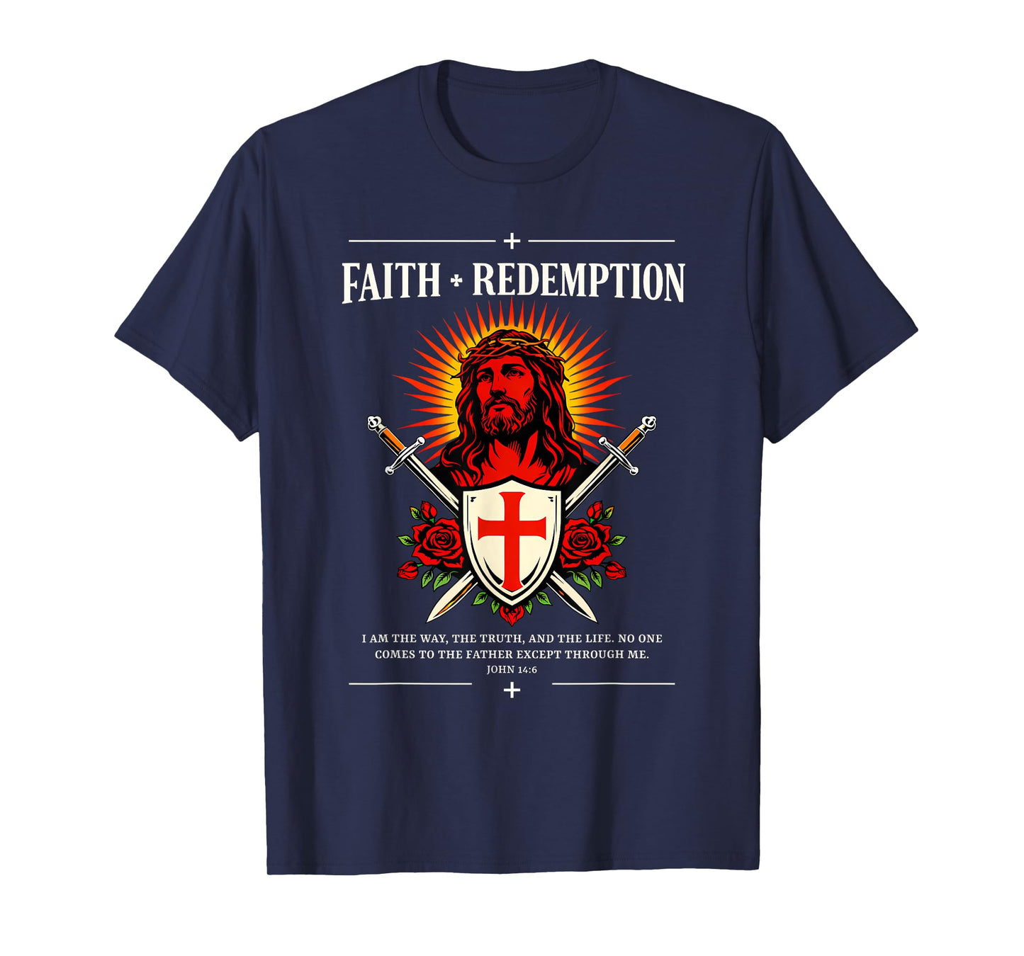 Faith + Redemption Jesus John 14:6 Christian Gothic Crest T-Shirt