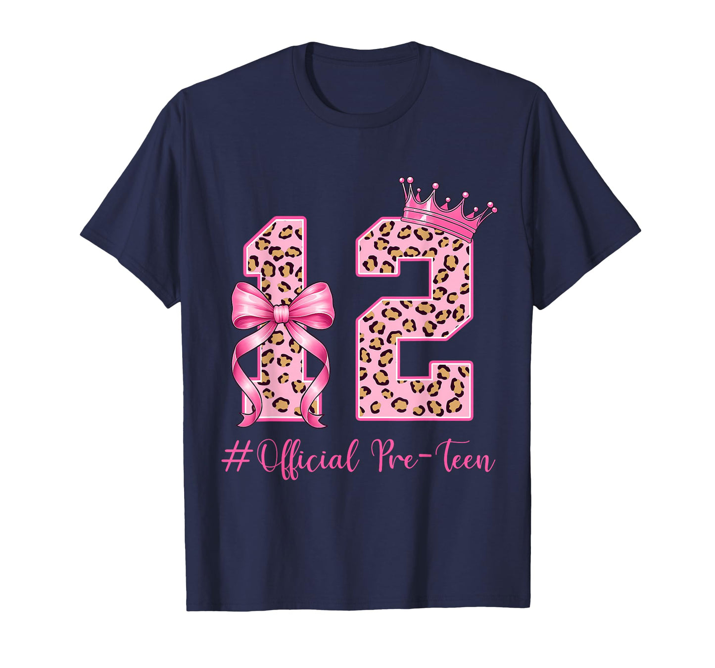 12th Birthday Girl Pink Coquette Bow Leopard 12 Year Old T-Shirt