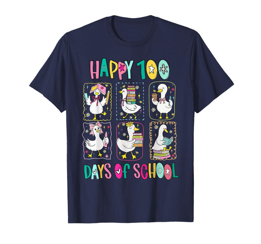 Happy 100 Days of School Student Teacher Funny Goose Silly T-Shirt