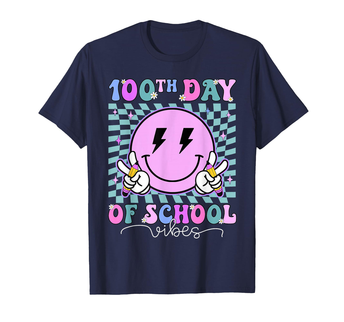 Funny 100 Days Shirt 100th Day of School Vibes Kid Boys Girl T-Shirt