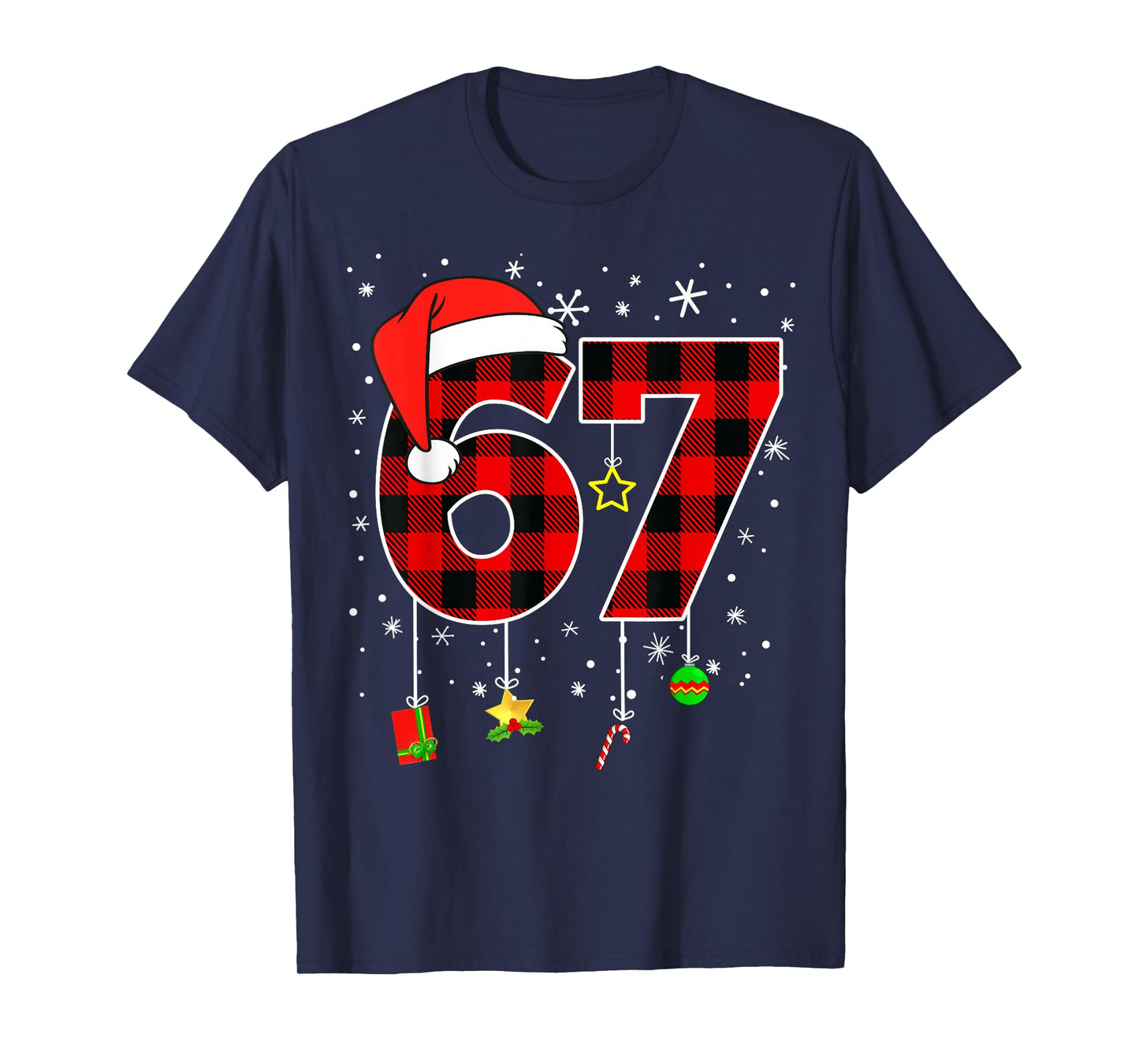 Six Seven 67 Christmas Red Plaid Xmas Boys Kids Funny Santa T-Shirt