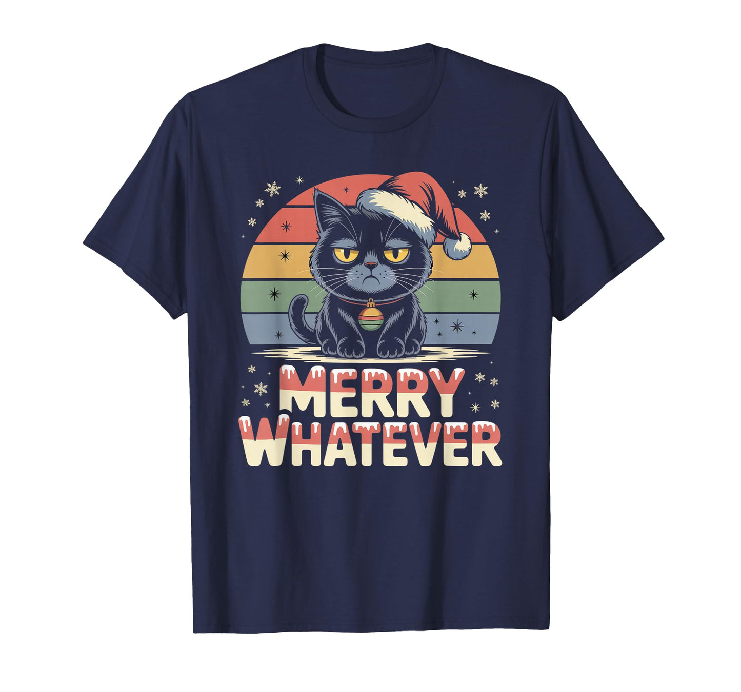 Merry Whatever Bruh Cat Holiday Humor Festive Rainbow T-Shirt