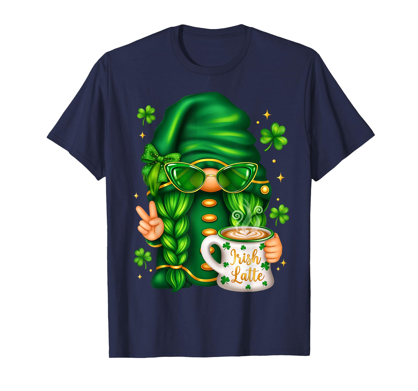 Cute St Patricks Day Gnome Drinking Coffee for Girls Women T-Shirt