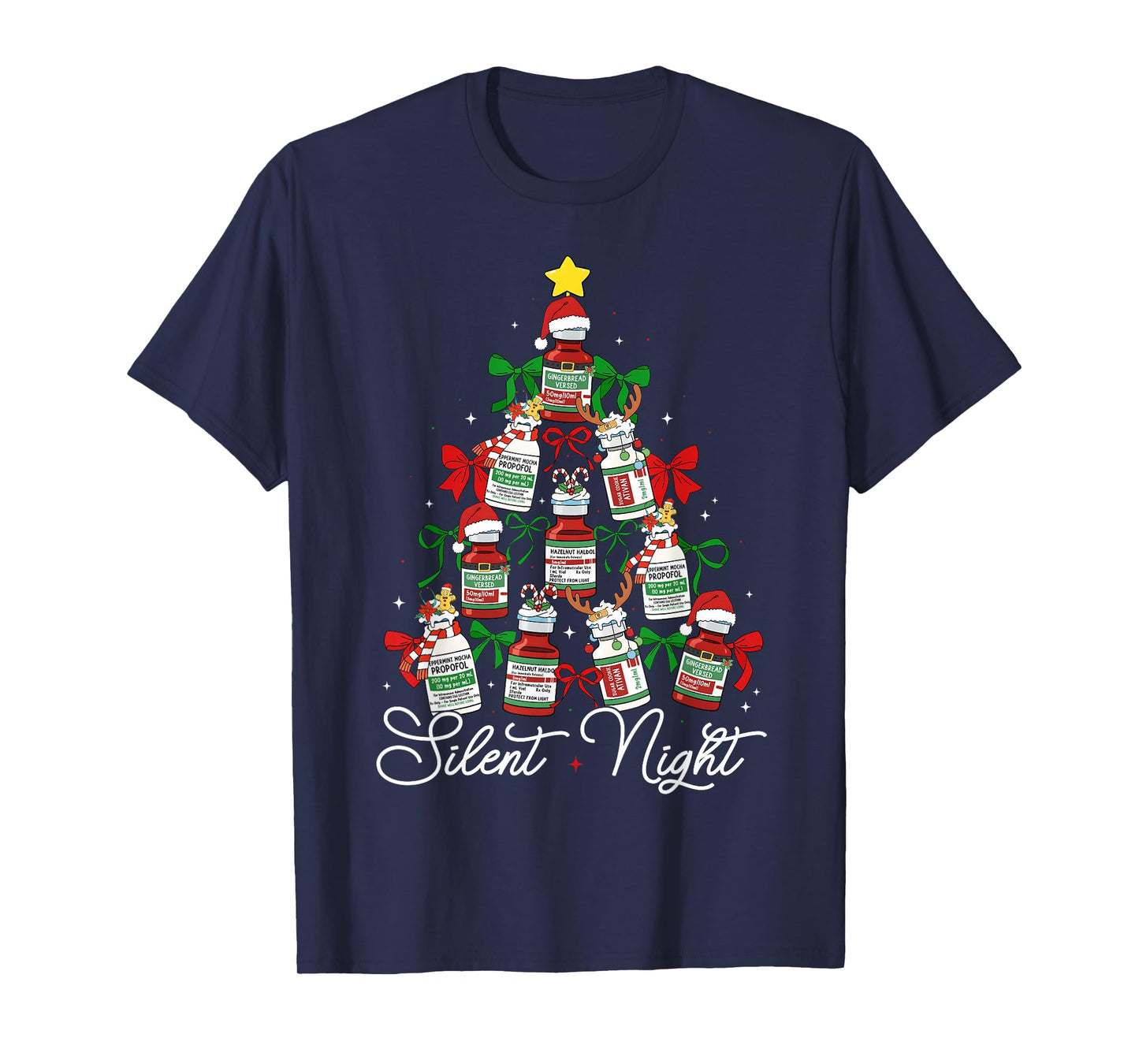 Preppy Silent Night Christmas Coquette Bow Nurse Girl Women T-Shirt