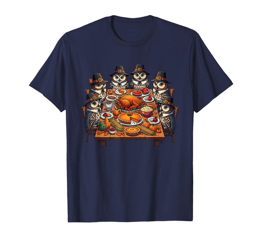 Thanksgiving Owls Dinner Feast Vintage Fall Men Women Kids T-Shirt