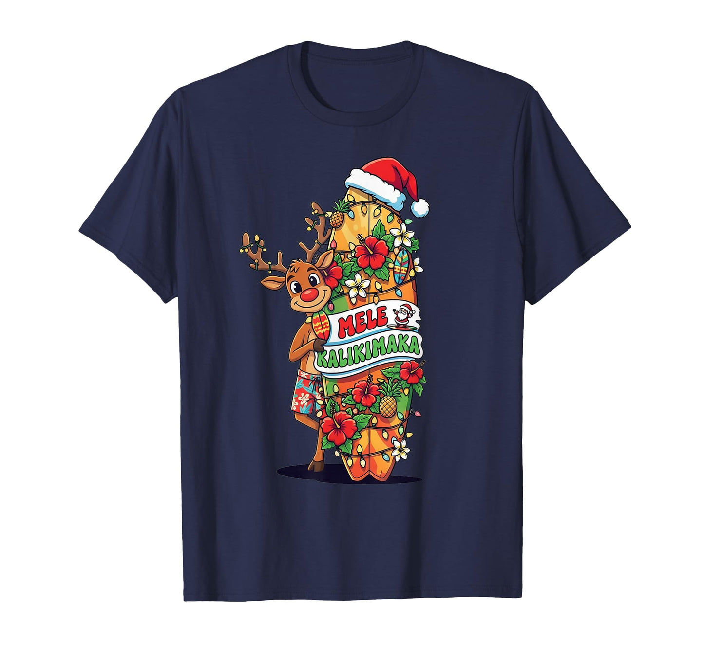 Funny Hawaiian Christmas Mele Kalikimaka Reindeer T-Shirt