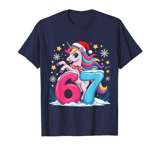 67 Christmas Cute Unicorn Six Seven Meme 6 7 Christmas Girls T-Shirt