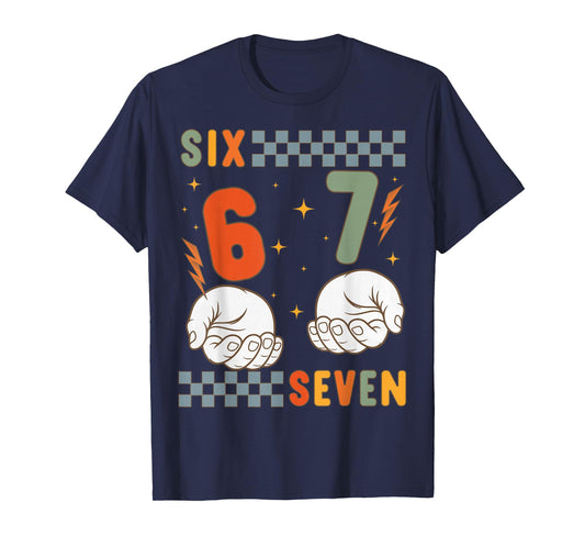 67 Hands Retro 6 7 Meme Vintage Checkered 6-7 Boys Kids 70s T-Shirt