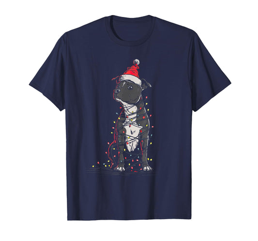 Staffordshire Bull Terrier Christmas Graphics Dog Lights T-Shirt