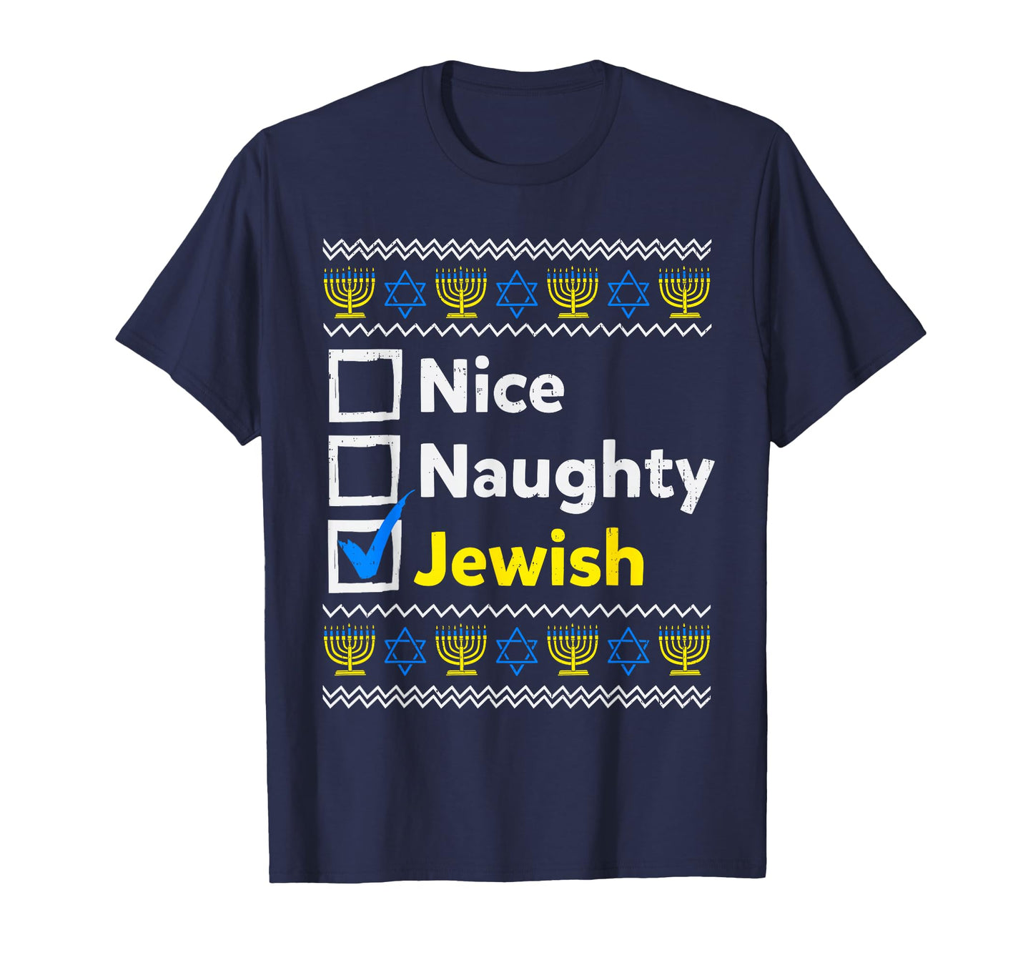 Nice Naughty Jewish Christmas Ugly Hanukkah Menorah Chanukah T-Shirt