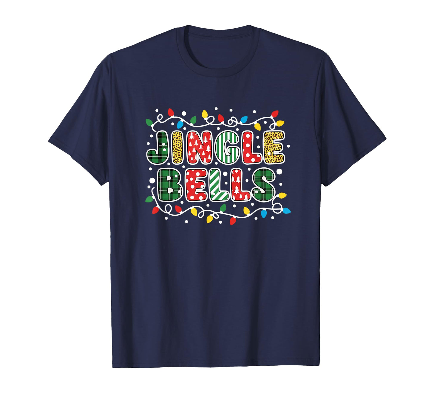 Christmas Jingle Bells Colorful Holiday Lights Plaid Polka T-Shirt
