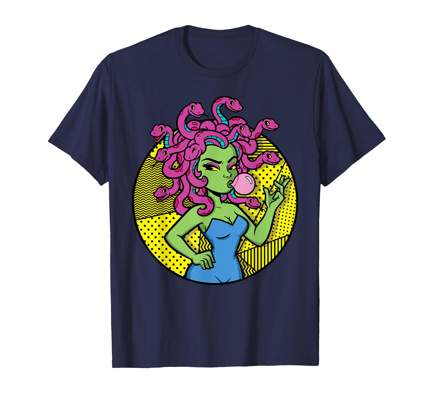 Medusa Blowing Bubble Gum Funny Snake Mythology Feminist T-Shirt