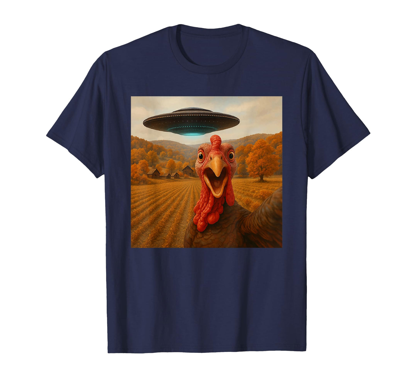 Turkey Selfie with Alien UFO Funny Thanksgiving Spaceship T-Shirt