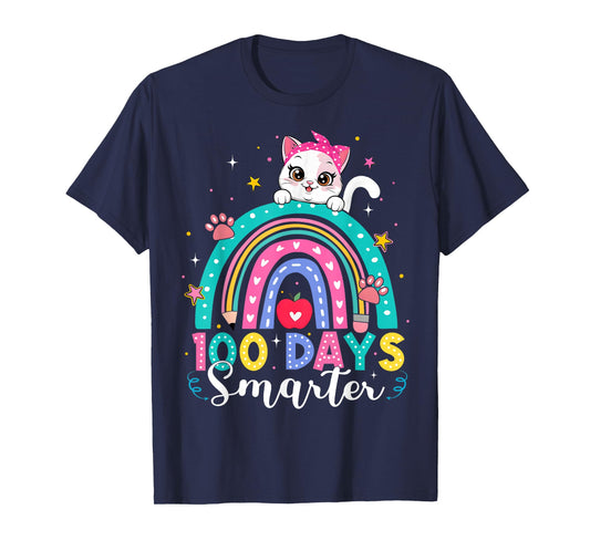 100 Days of School Kitten Cat Rainbow 100th Day Kids Girls T-Shirt