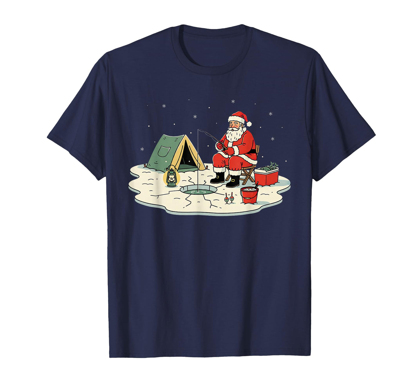 Cute Santa Ice Fishing Camping Christmas Holiday T-Shirt