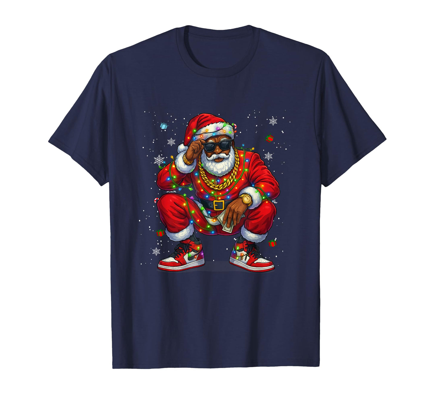 African American Christmas Pajama Xmas Afro Santa Claus PJ T-Shirt