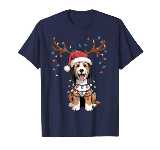 Bernedoodle Dog Santa Reindeer Xmas Lights Pet Dogs Lover T-Shirt