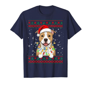 Pitbull Dog Christmas Tree Lights Xmas Family Matching T-Shirt