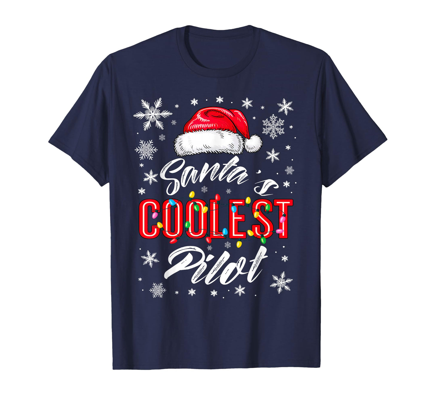 Santa's Coolest Pilot Christmas Lights Snowflake Flight Crew T-Shirt