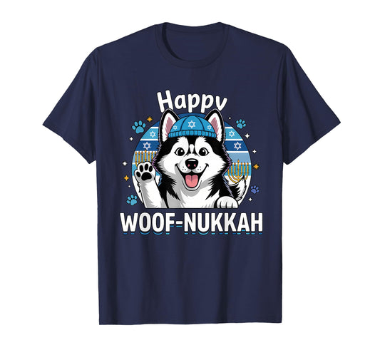 Happy Woof-Nukkah Dog Celebration Cute Husky T-Shirt