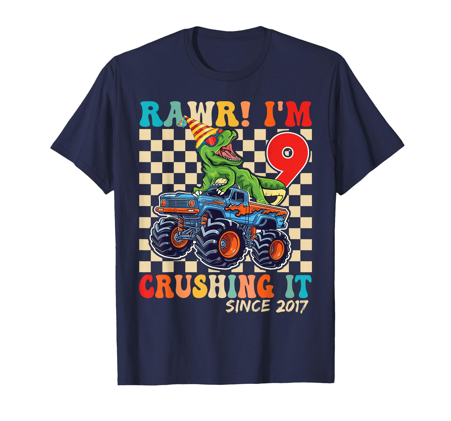 9th Birthday Monster Truck Dinosaur Party Boys Rawr I'm 9 T-Shirt