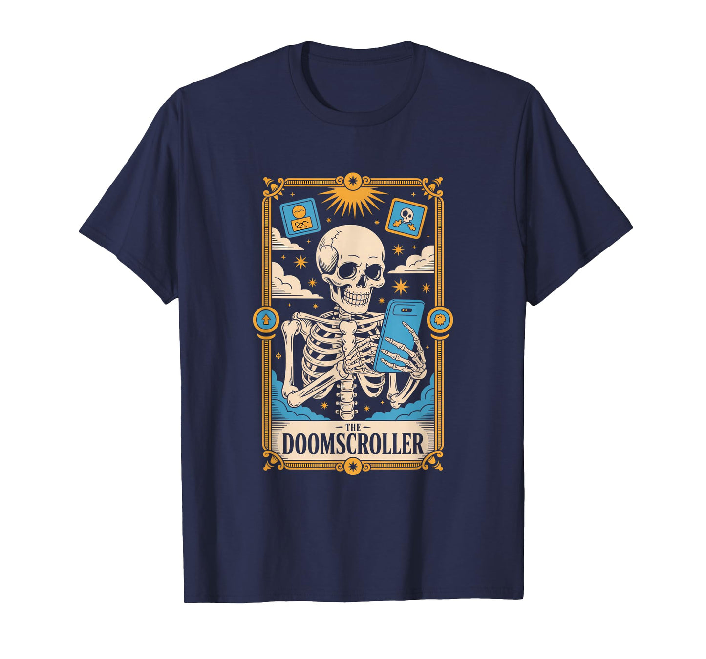 The Doomscroller Skeleton Tarot Social Media Meme T-Shirt