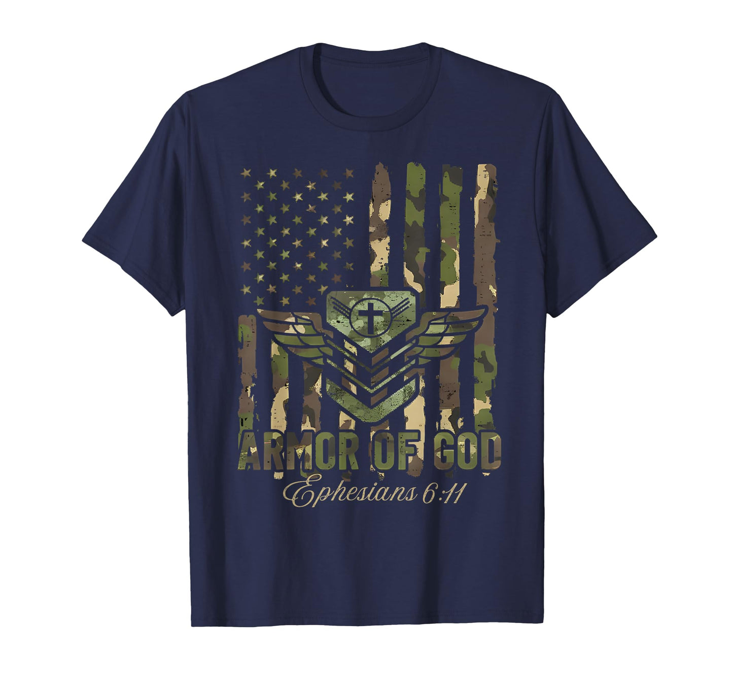 Armor God Camouflage Cross Christian Faith US Flag T-Shirt