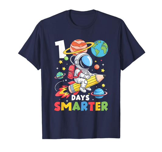 100 Days Smarter 100th Day of School Astronaut Space Kids T-Shirt