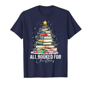All Booked for Christmas Coquette Books Teacher Xmas Tree T-Shirt