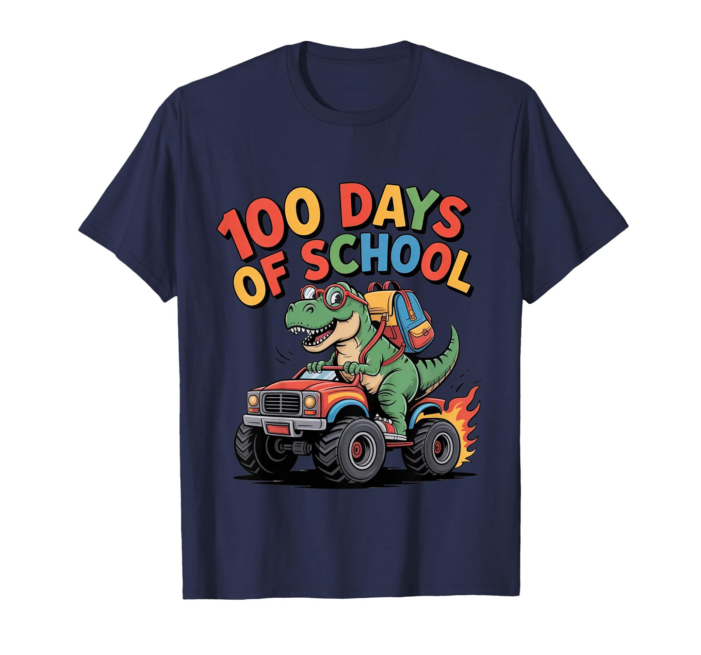 Kids 100 Days of School T-Rex Monster Truck Kids Funny T-Shirt